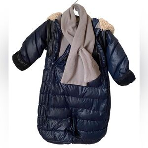 7AM Enfant navy blue Duoduone fleece hooded bunting with scarf size 6-12 months